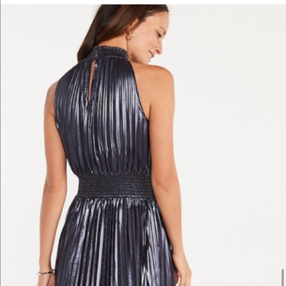 Ann Taylor Shimmer Pleated Smocked Back Slit Dress M - Picture 6 of 12